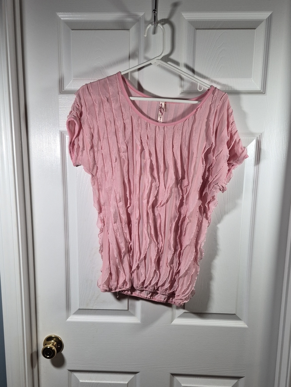 Soft Crinkle Short Sleeve Blouse - Light Pink